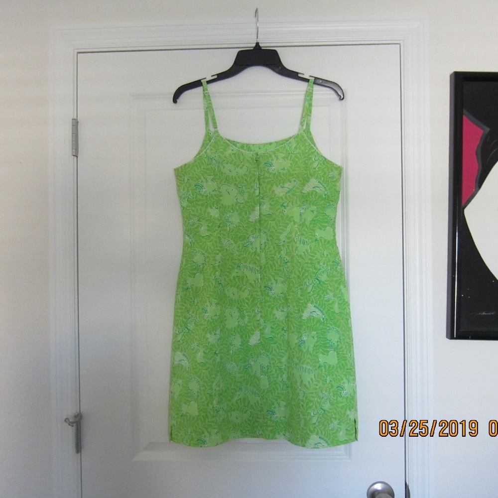 LILLY PULITZER Armadillo Deer Green Spaghetti dres